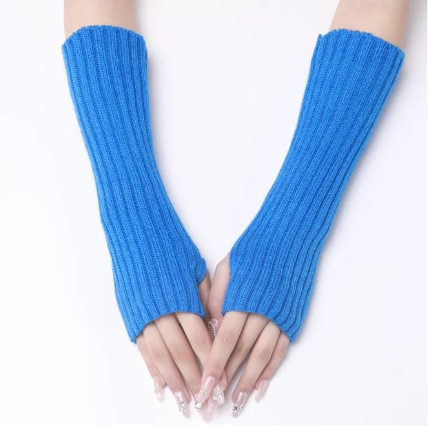 Winter Mitten Arm Warmers Knit Crochet Long Sleeve Fingerless Mittens Half Finger Acrylic Mittens