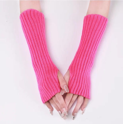 Winter Mitten Arm Warmers Knit Crochet Long Sleeve Fingerless Mittens Half Finger Acrylic Mittens