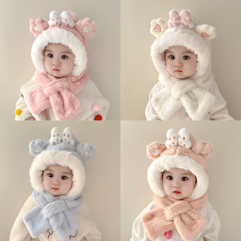 Winter hats and scarf plush warm kids winter hat set for children