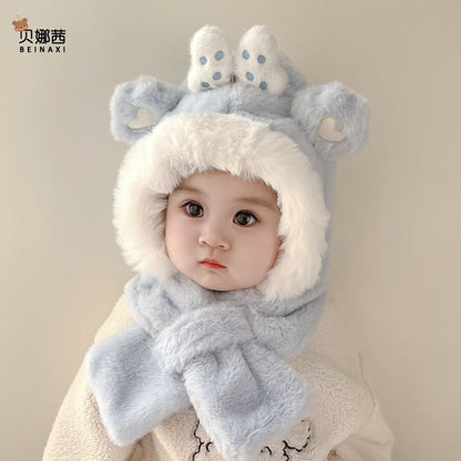 Winter hats and scarf plush warm kids winter hat set for children