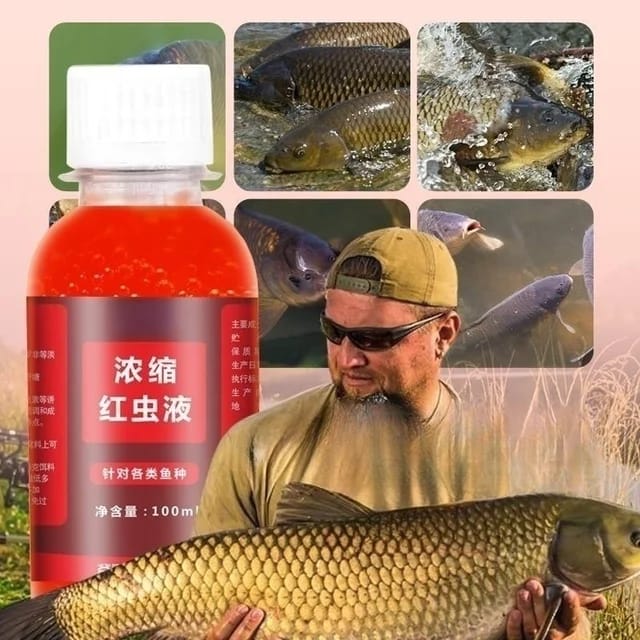 Red worm fishing bait liquid