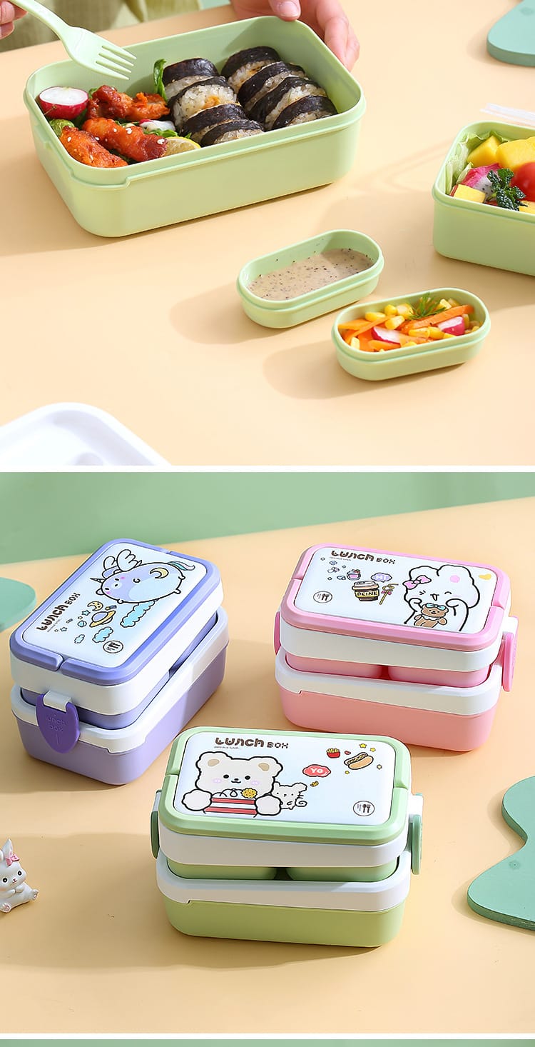 Food Storage Container Bento Box 2 Layers With Handle