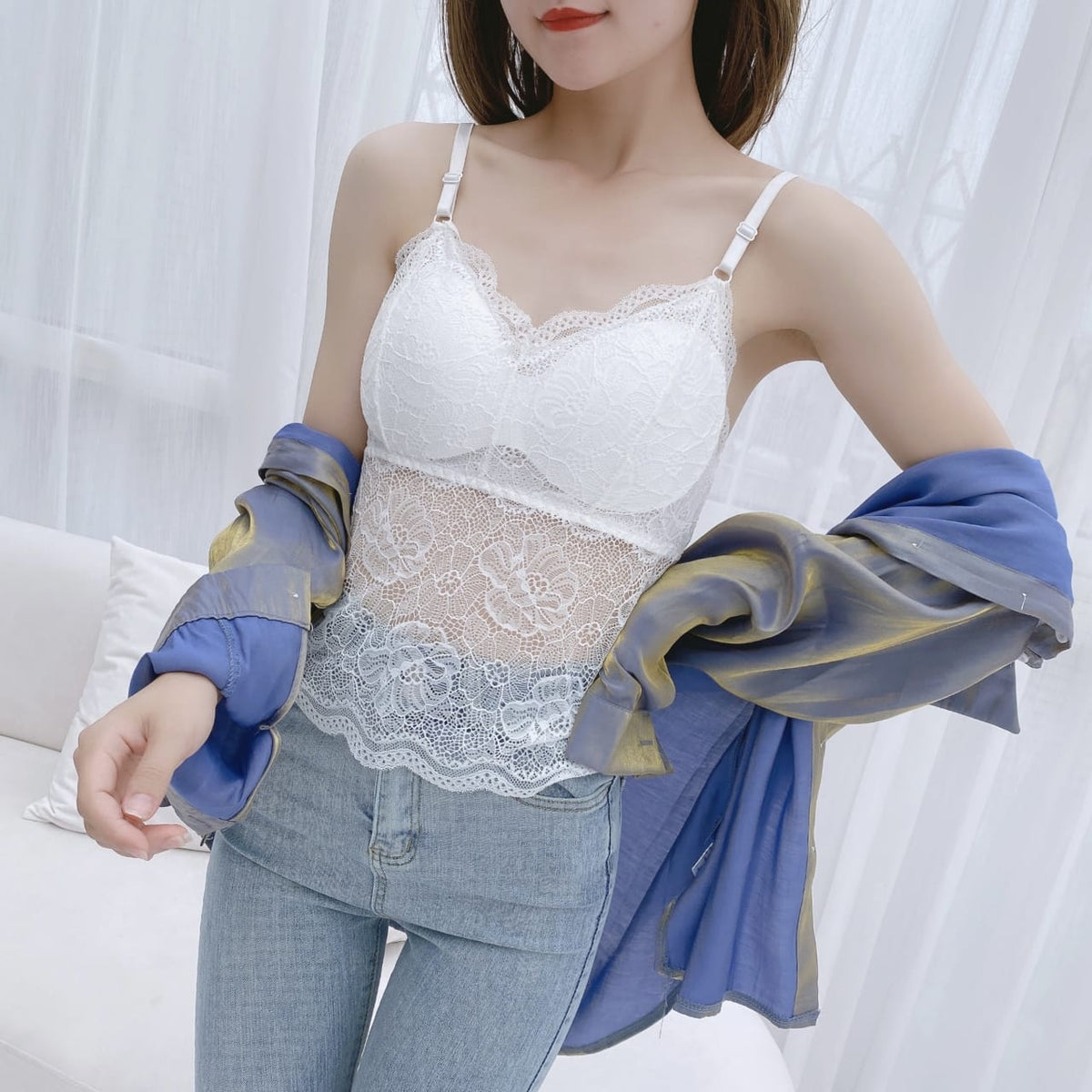 Breathable Cotton Double Padded Camisoles Butterfly Beautiful Back Women Mesh Lace Chest Wrap Top ( Available )
