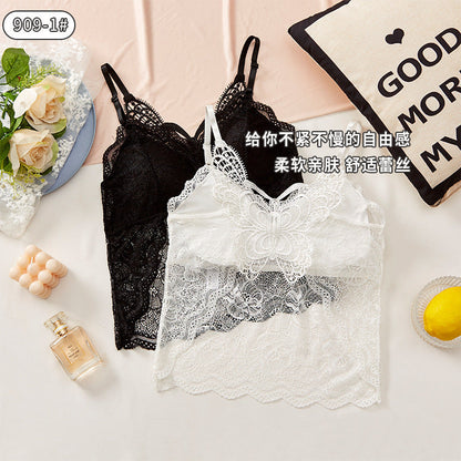 Breathable Cotton Double Padded Camisoles Butterfly Beautiful Back Women Mesh Lace Chest Wrap Top (Available)