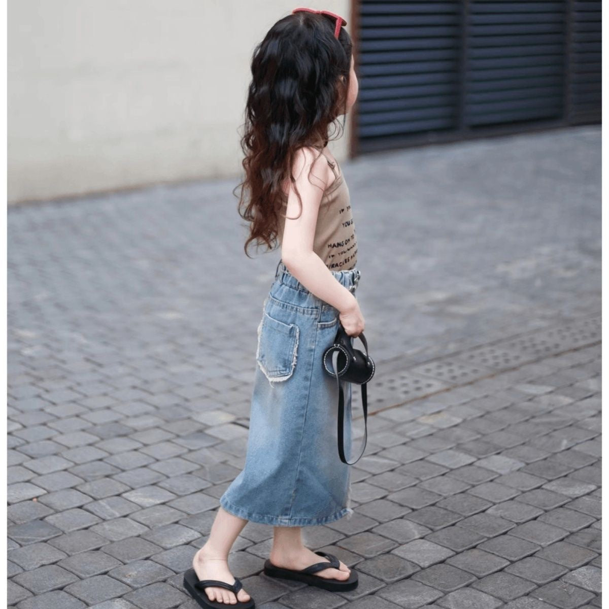 Denim Blue Zipper Fly Flap Casual Fashion Long Jeans Skirt Women's