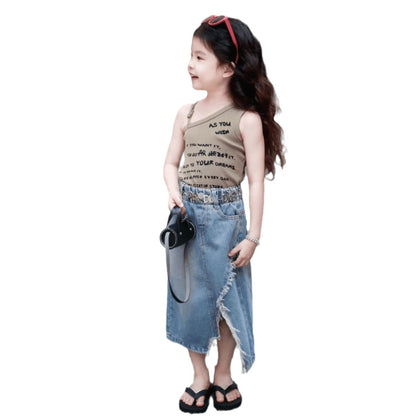 Denim Blue Zipper Fly Flap Casual Fashion Long Jeans Skirt Women's