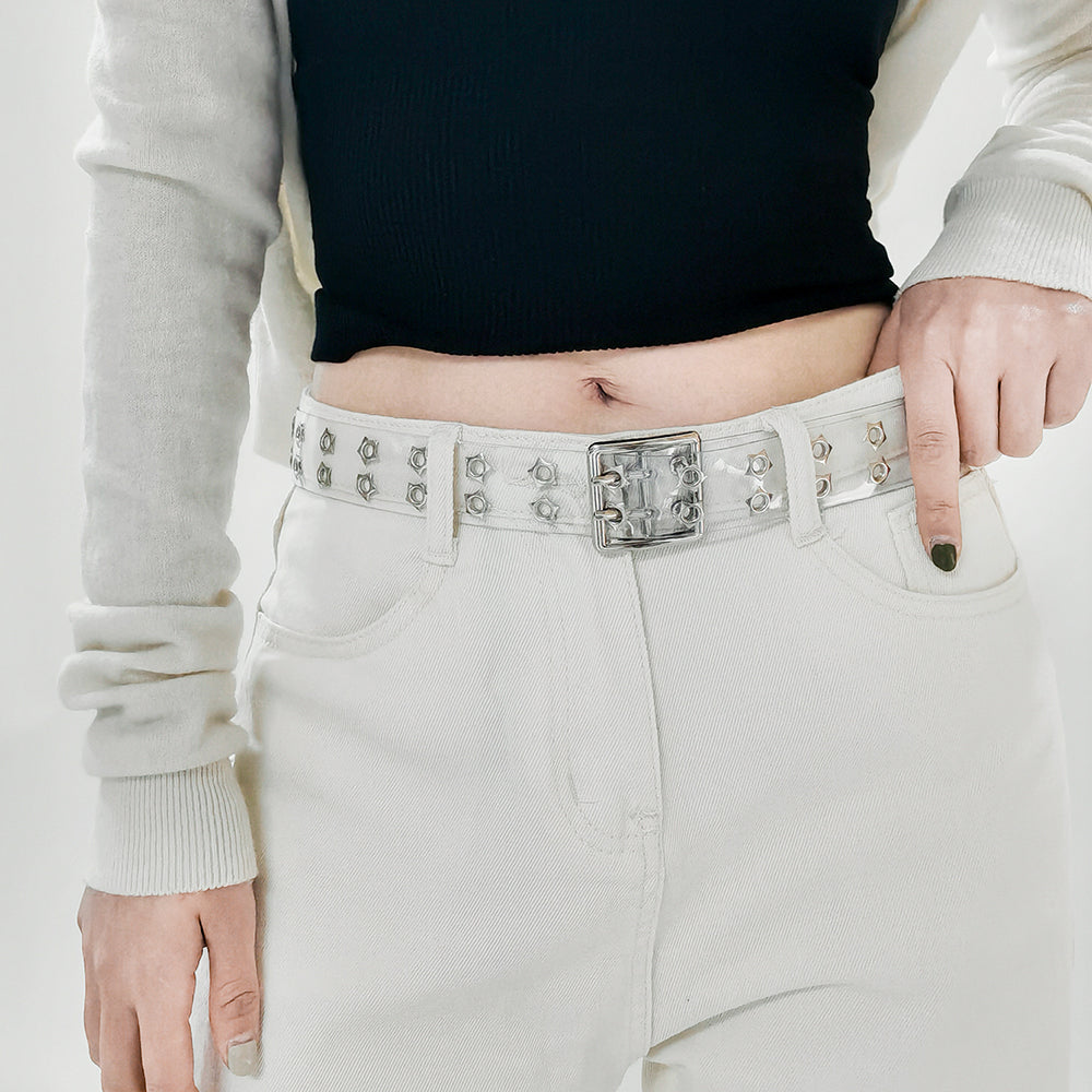 Men's And Women's Punk Style Perforated Belt Waist Chain Accessories Transparent Double Breasted Star Hollow Belt Denim Belt Trend Item