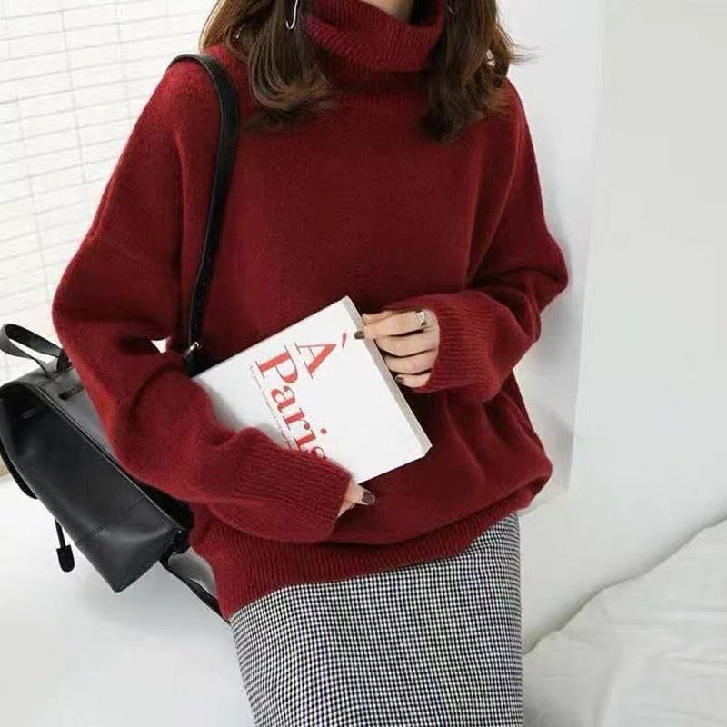 High-neck Women's Loose Versatile Knit Pullover Sweater