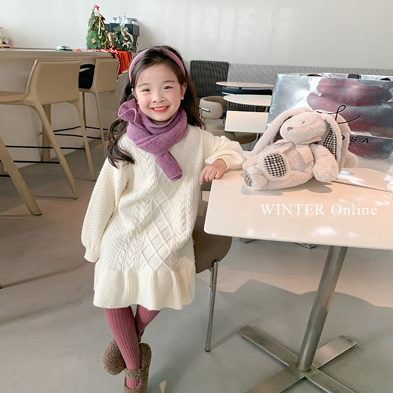 Girls' Fried Dough Twist Knitting Fishtail Sweater Dress