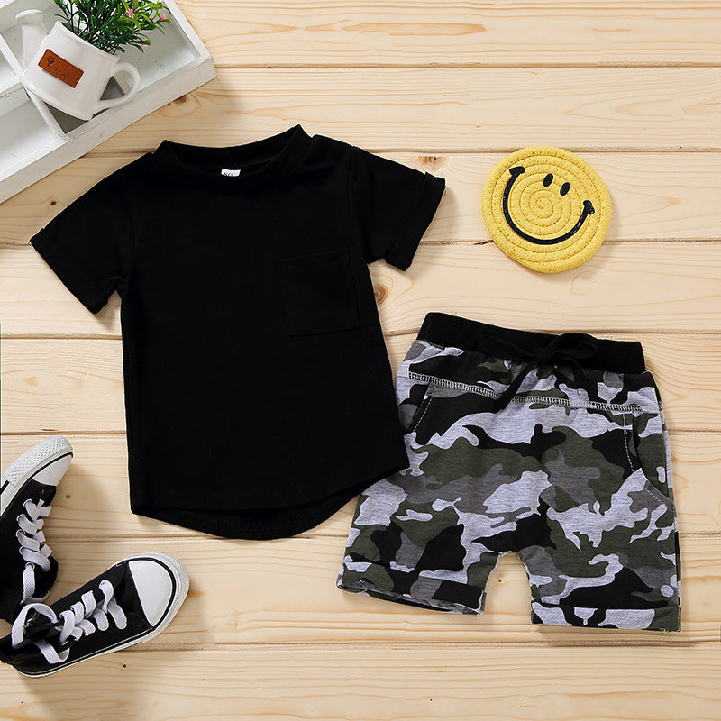 Black Camouflage Letters Pullover Boys' Suit
