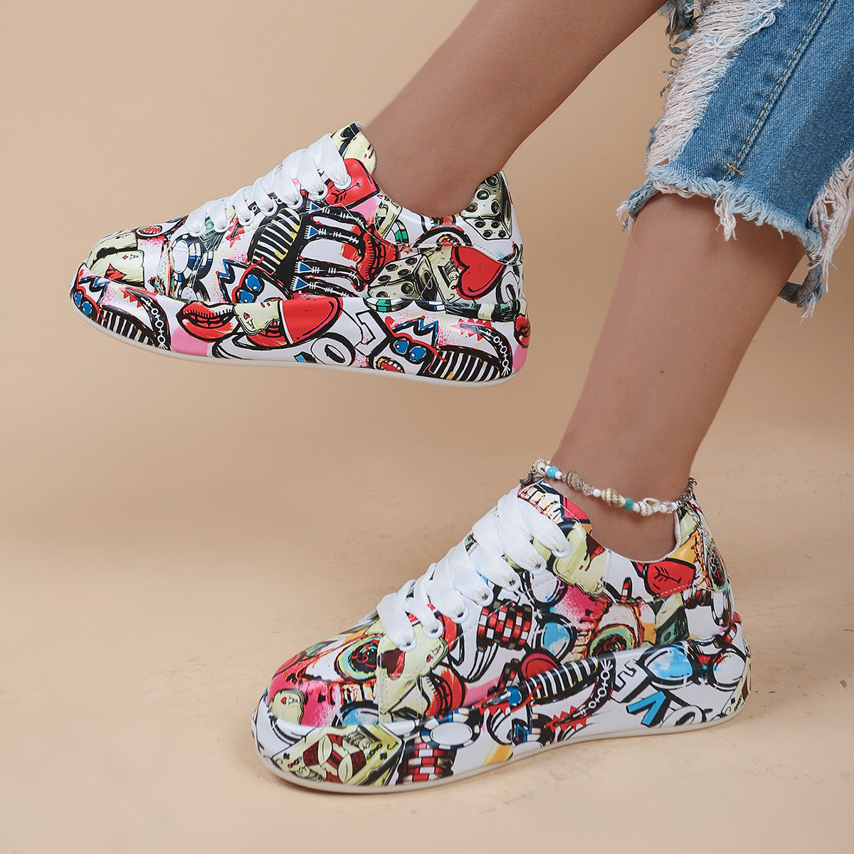 Thick Bottom Lace-up Sports Shoes Round Head    (Available)
