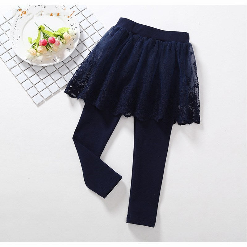 Children's Fake 2 Girls Leggings Cotton Lace Skirt Pants (Available)