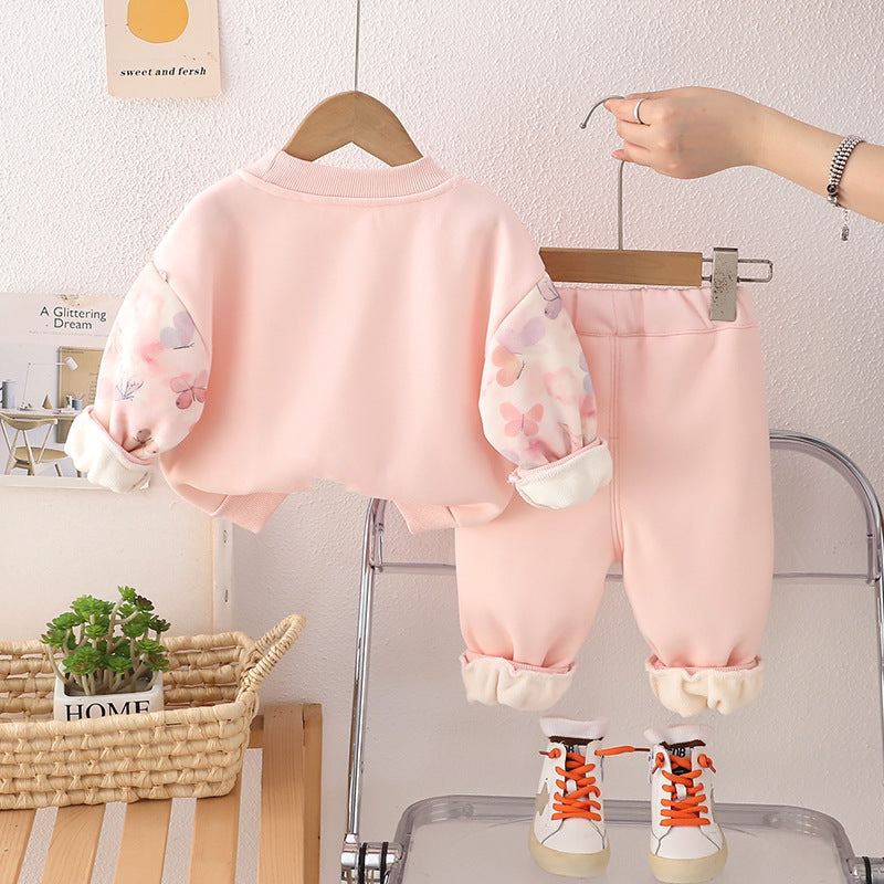 Girls' Fleece-lined Thickened Butterfly Sweater Suit