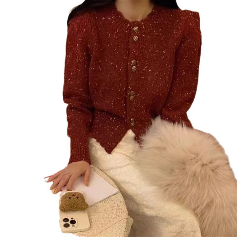 Women's Fashion Sweet Fashionable Round Neck Knitted Cardigan Jacket