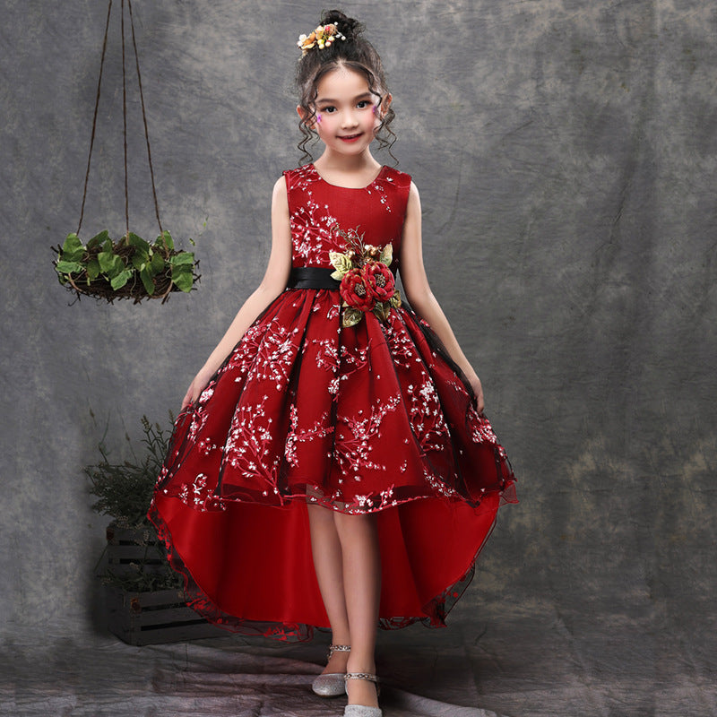 Mesh Print Dress Handmade Three-dimensional Flower Performance Skirt