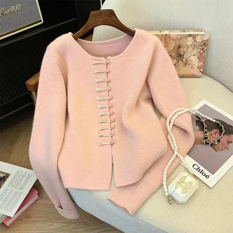 Lazy And Versatile New Chinese-style Buttoned Knitwear
