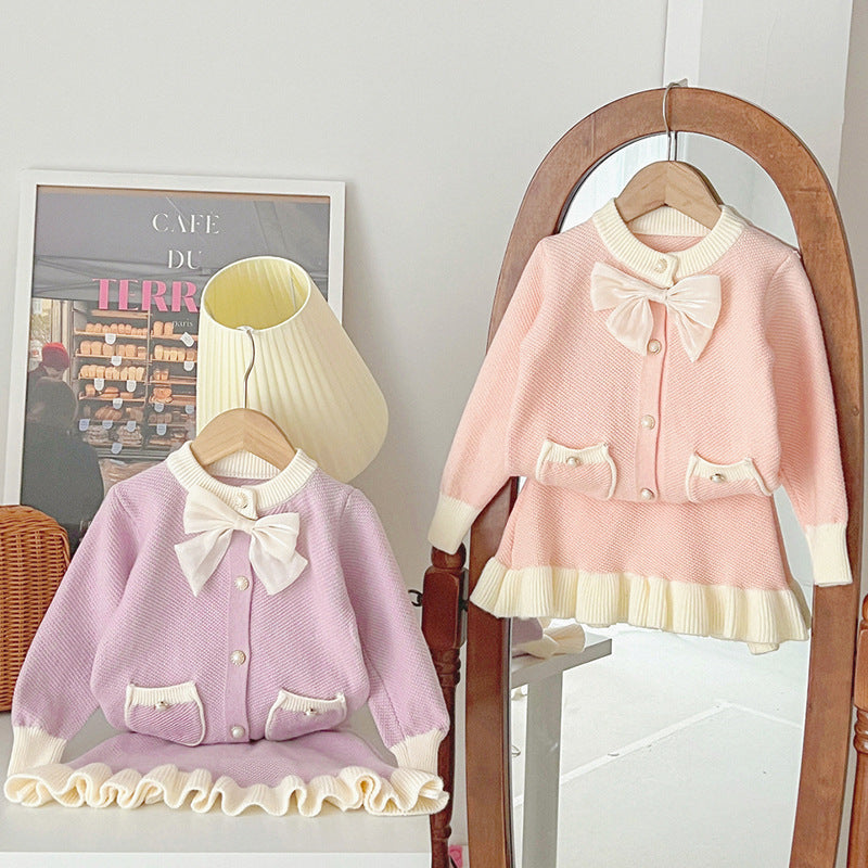 Korean Children Suit Baby Western Style Knitted Cardigan Two-piece Set
