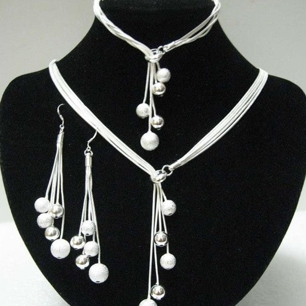 Five Thread Bead Necklace Bracelet Earring Set (Available)