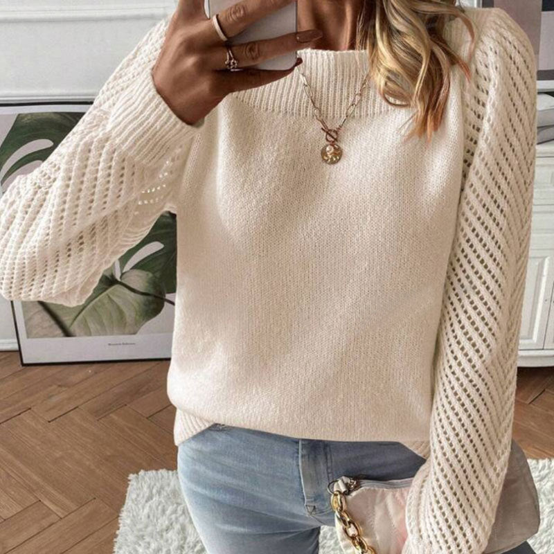 Hollow-out Long-sleeved Off-shoulder Pullover Sweater Top