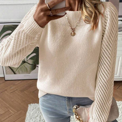 Hollow-out Long-sleeved Off-shoulder Pullover Sweater Top