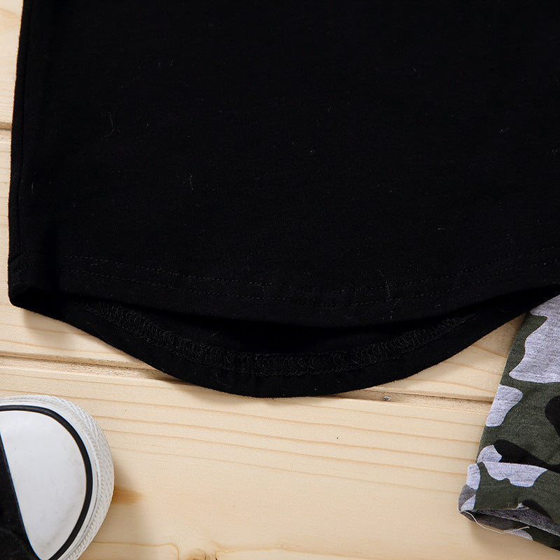 Black Camouflage Letters Pullover Boys' Suit