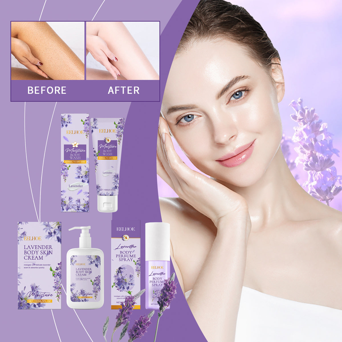 Lavender Body Skin Care Set Gentle Moisturizing Skin