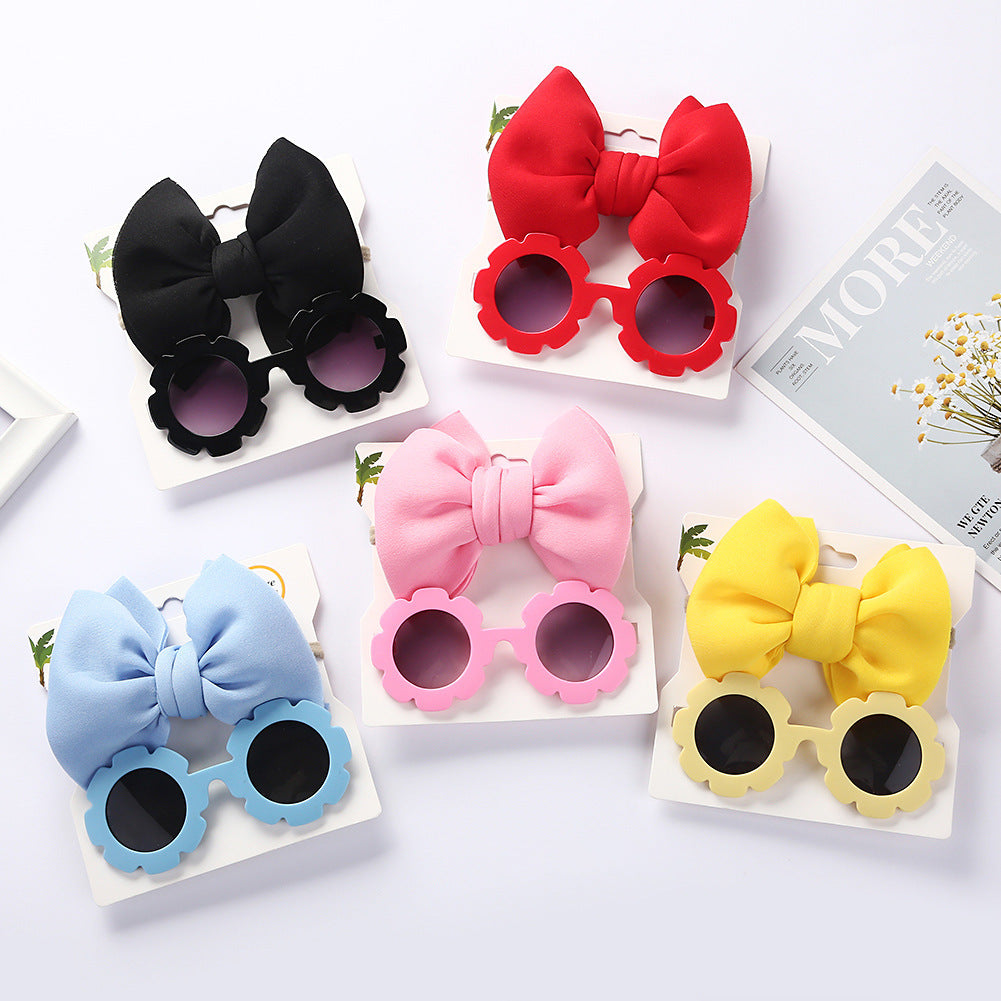 Children's Sunshade Sunglasses Bow Hair Band Two-piece Set (Available)