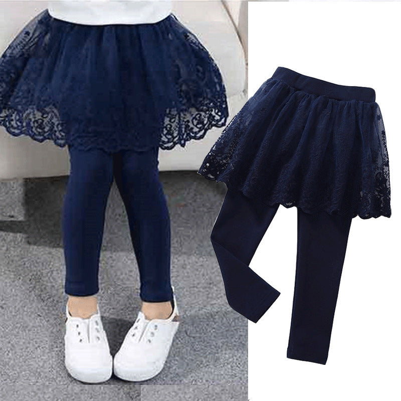 Children's Fake 2 Girls Leggings Cotton Lace Skirt Pants (Available)