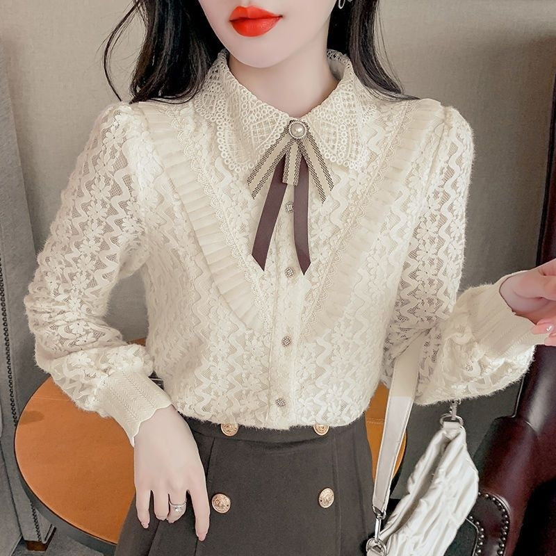 Lace Bottoming Shirt Women's Fashion Relaxed-fit Doll Collar Slimming