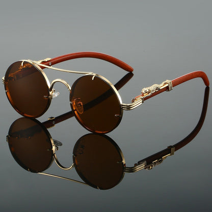 Retro Double Beam Leopard Head Sunglasses