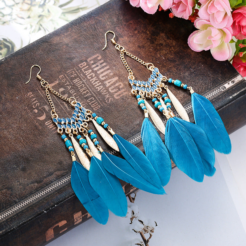 V-shaped Personality Long Feather Earrings
