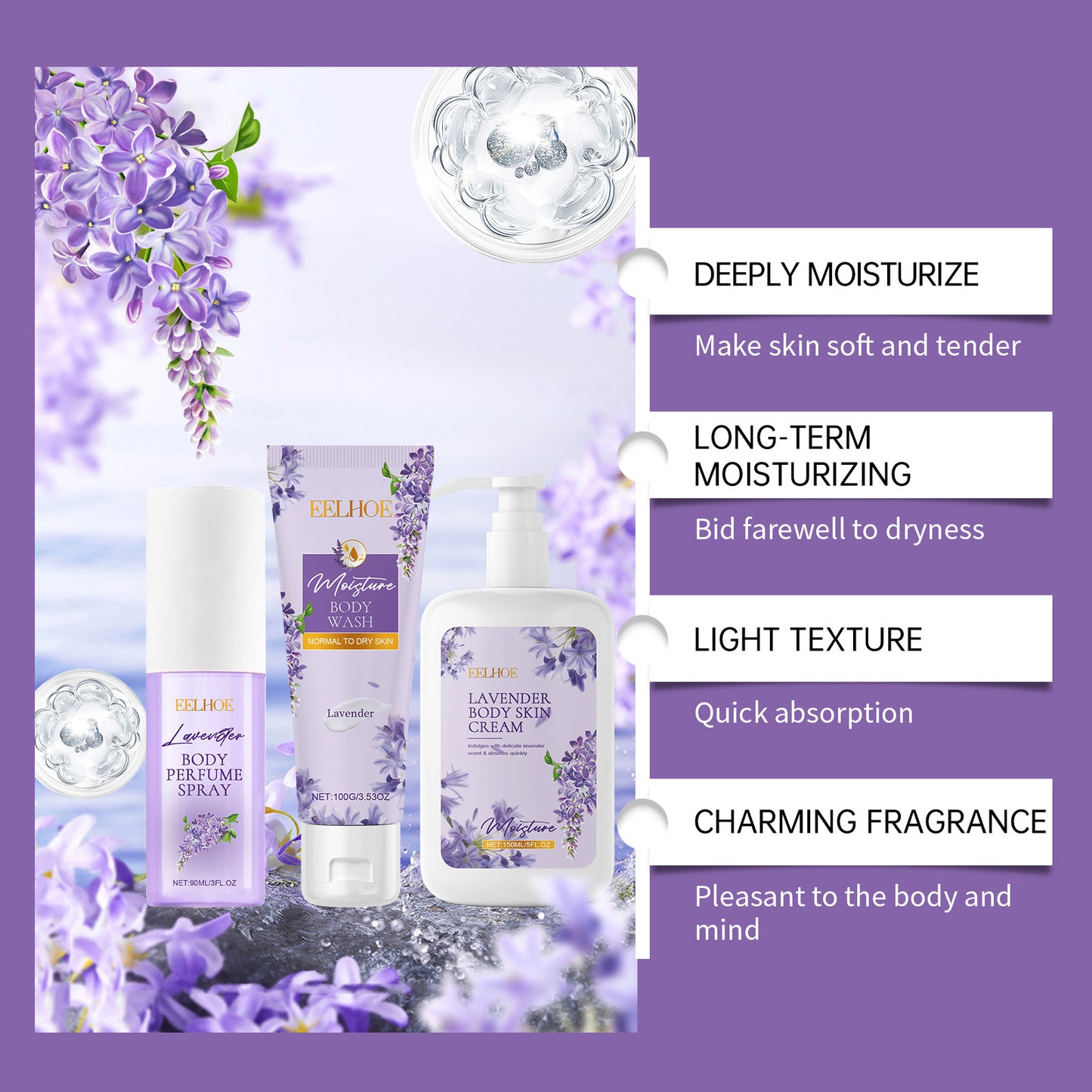 Lavender Body Skin Care Set Gentle Moisturizing Skin