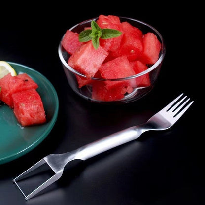 2 In 1 Watermelon Fork Slicer Multi-purpose Stainless Steel Watermelon Slicer Cutter Kitchen Fruit Cutting Fork Fruit Divider Kitchen Gadgets (Available)