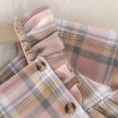 Plaid Ruffled Long Sleeved Girls Autumn Dress