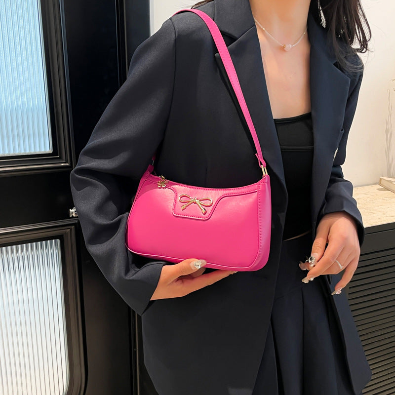 Women's Bag with Fashionable Bow, Solid Color, New Korean Style, Trendy Texture, Stylish Commuter Shoulder Bag, Underarm…