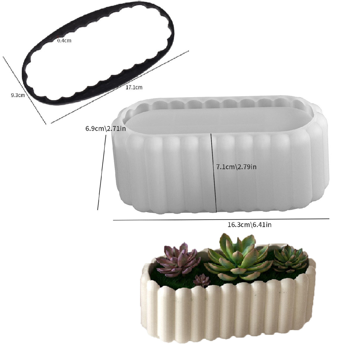Striped Storage Box Candle Cup Resin Silicone Mold Glue DIY Oval Gypsum Flower Pot Pen Holder Wholesale - Oval striped…