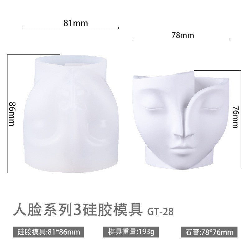 Printed Renaissance Series Cement Gypsum Cup Mold DIY Epoxy Resin Storage Cup Flower Pot Ornament Silicone Mold - Face…