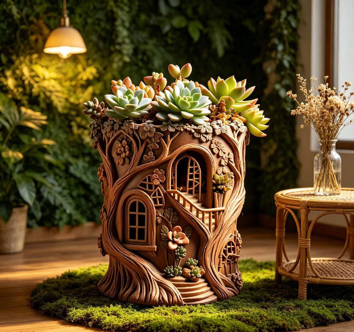 Fairy Tale Treehouse Flowerpot Silicone Mold DIY Plaster Resin Succulent Pot Forest Style Tree Stump Creative Desktop…