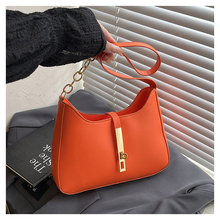 Korean Niche Design Bag for Women 2025 Summer New Texture Handheld Armpit Bag Versatile Fashion Shoulder Bag - Orange