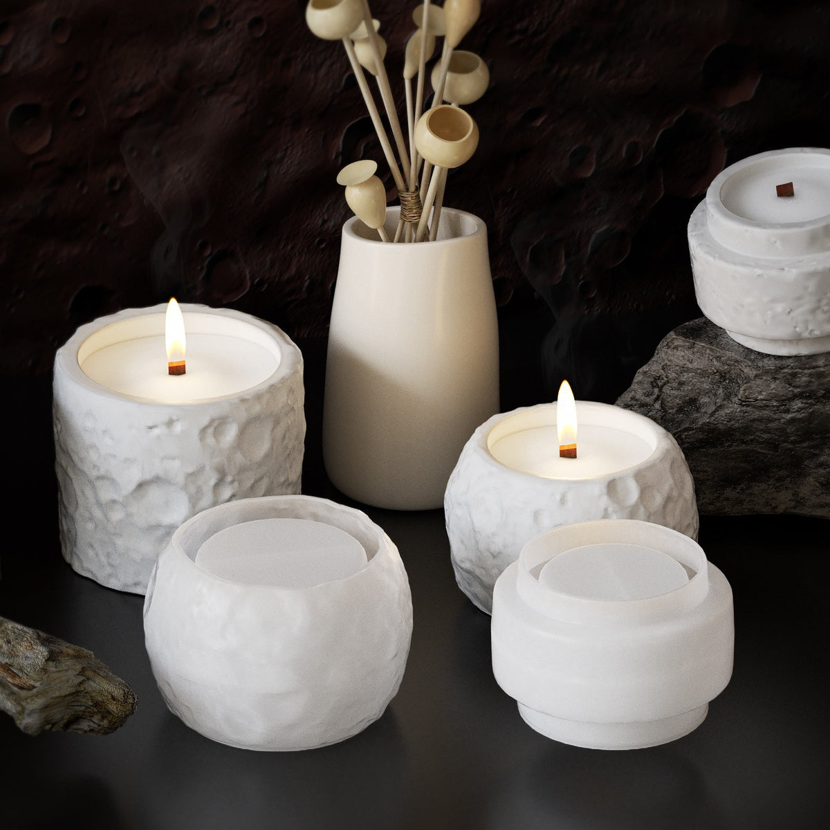 Moon Stone Pattern Aromatherapy Candle Cup Silicone Mold Glue Drop Diy Stone Pattern Road Storage Box Gypsum Cement…