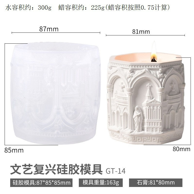 Printed Renaissance Series Cement Gypsum Cup Mold DIY Epoxy Resin Storage Cup Flower Pot Ornament Silicone Mold…