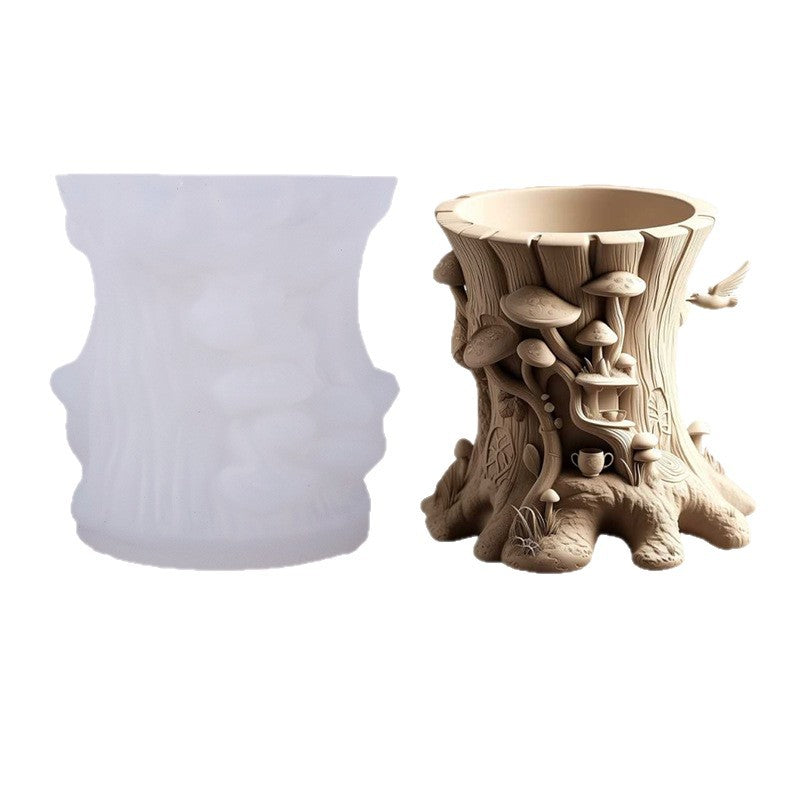 Printed Tree Stump Aromatherapy Plaster Cup Mold DIY Resin Storage Cup Flower Pot Ornament Silicone Mold - image 5