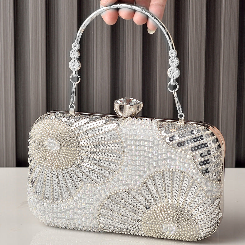 Cross-Border Popular Pearl Evening Bag, Handmade Beaded Embroidery Bag, Beaded Rhinestone Banquet Dress Bag, Ladies'…