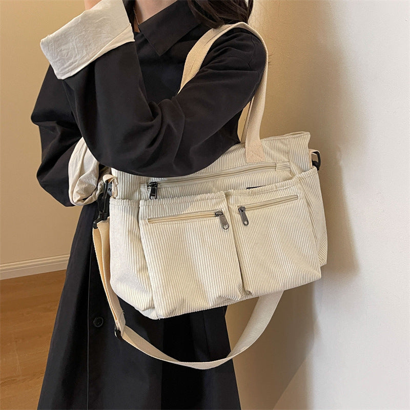 Large-Capacity Corduroy Women's Bag, Korean Style Women's Shoulder Crossbody Bag, Versatile Corduroy Handbag for Girls…
