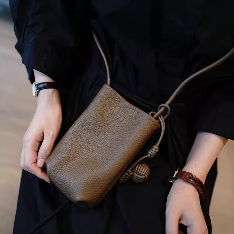 Versatile Literary and Artistic Small Fresh Small Ball Pendant Super Popular Crossbody Mobile Phone Bag Soft Leather Cute…