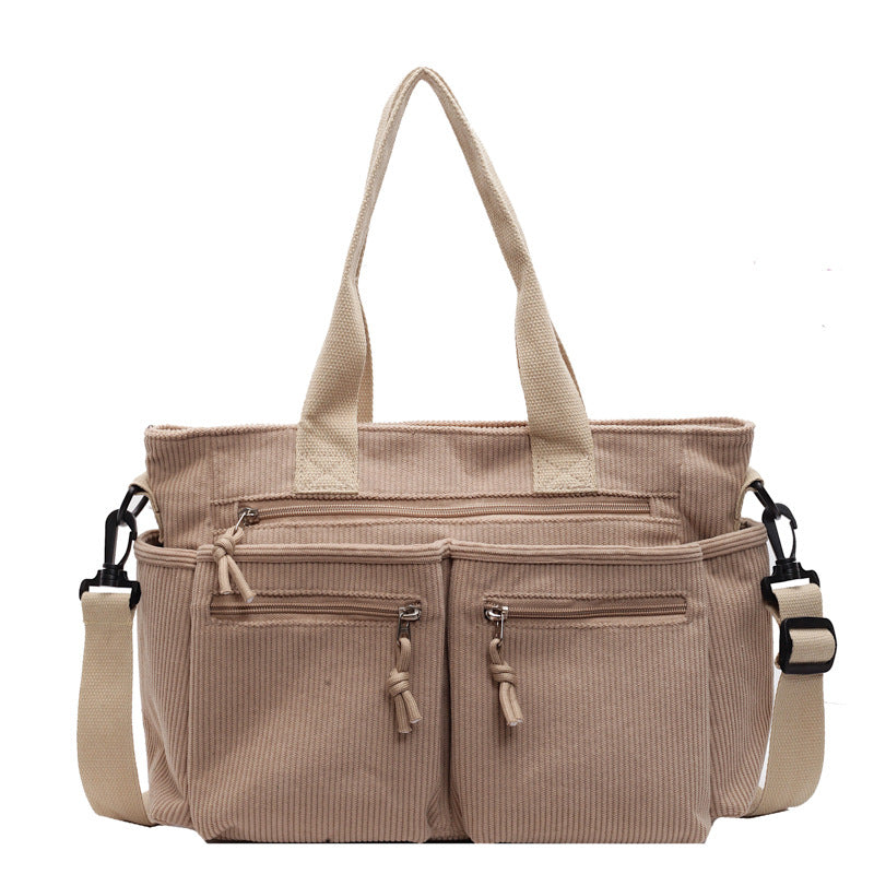 Large-Capacity Corduroy Women's Bag, Korean Style Women's Shoulder Crossbody Bag, Versatile Corduroy Handbag for Girls…