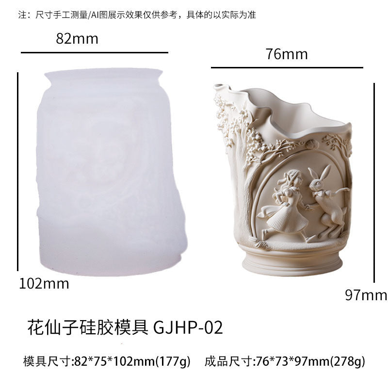 Printed Flower Fairy Cement Aromatherapy Plaster Cup Mold DIY Resin Storage Cup Flower Pot Ornament Silicone Mold - Flower…