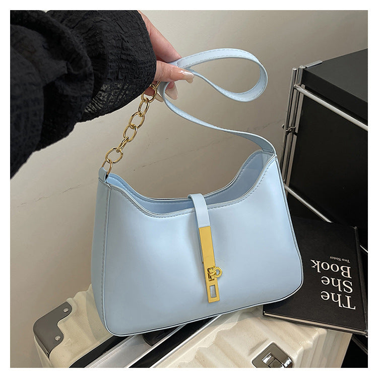 Korean Niche Design Bag for Women 2025 Summer New Texture Handheld Armpit Bag Versatile Fashion Shoulder Bag - Blue