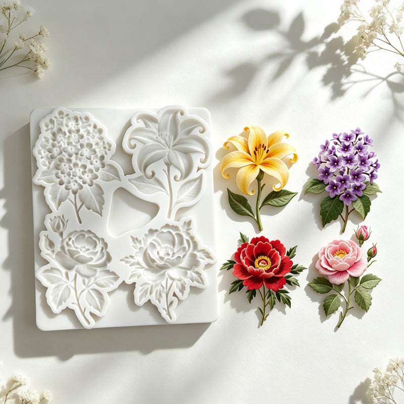 Silicone mold with branches, leaves, flowers, lilies, roses, peonies, hydrangeas, chocolate molds, handmade aromatherapy…
