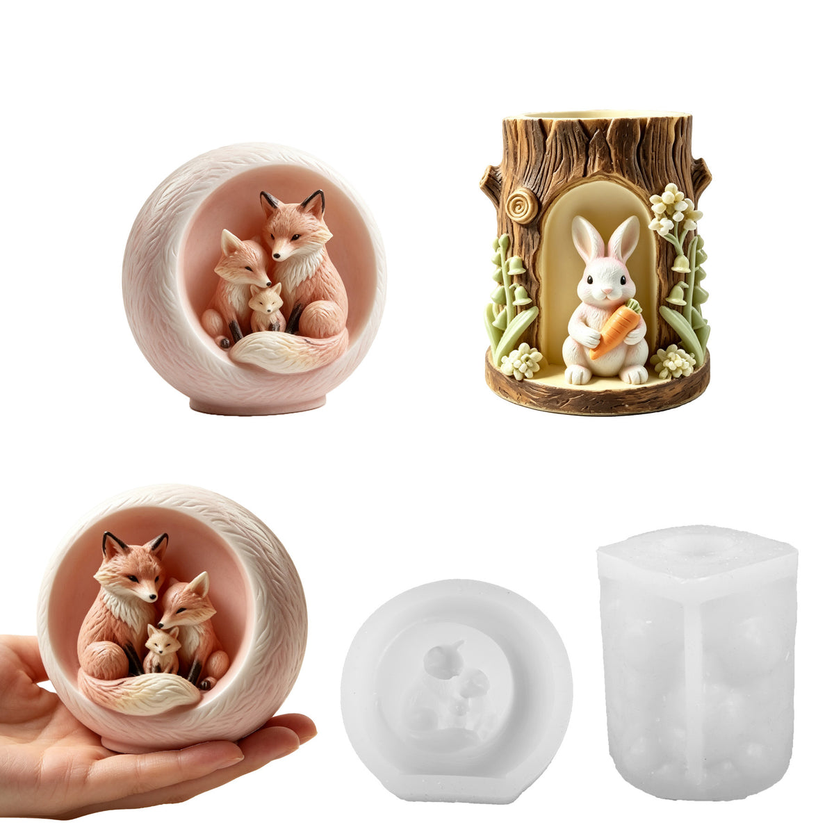 Cross-border new embossed fox candle silicone mold, Easter DIY embossed rabbit wooden stake, plaster candle cup